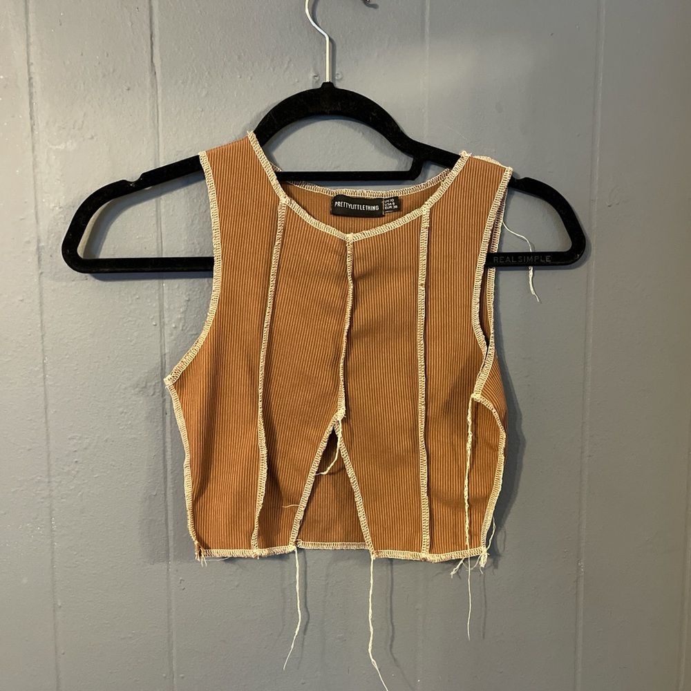 Brown ribbed crop top